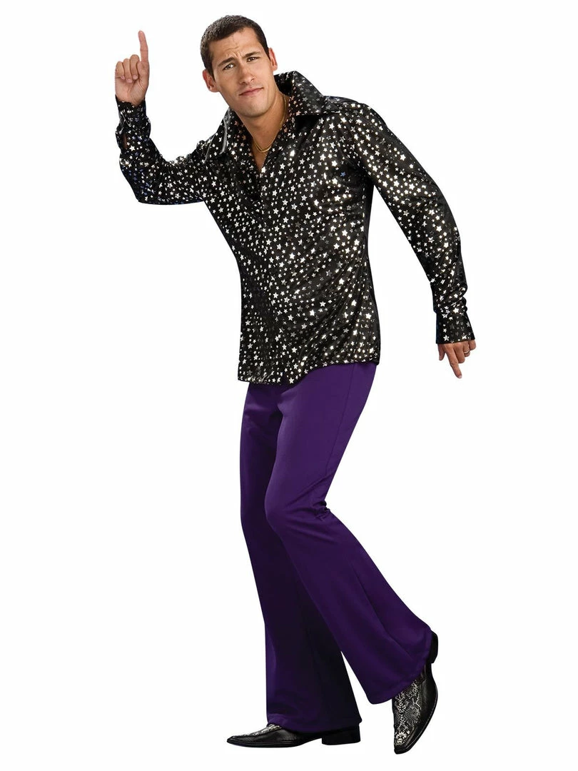 Rubie's Mens Disco Shirt For Adults - Black With Silver Stars 3 Rubie's Mens Disco Shirt For Adults - Black With Silver Stars