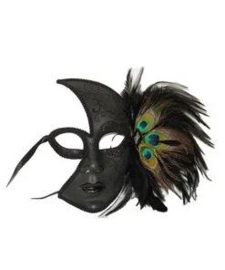 Kbw Global Corp Peacock Feather Black Half Mask For Adults Womens